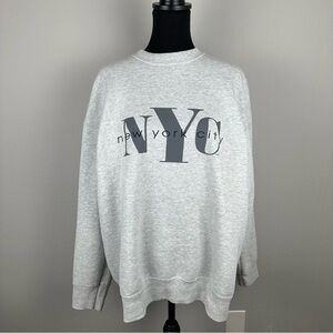 Vintage Y2K Heather Grey New York City NYC Long Sleeve Crew Sweatshirt Adult XL